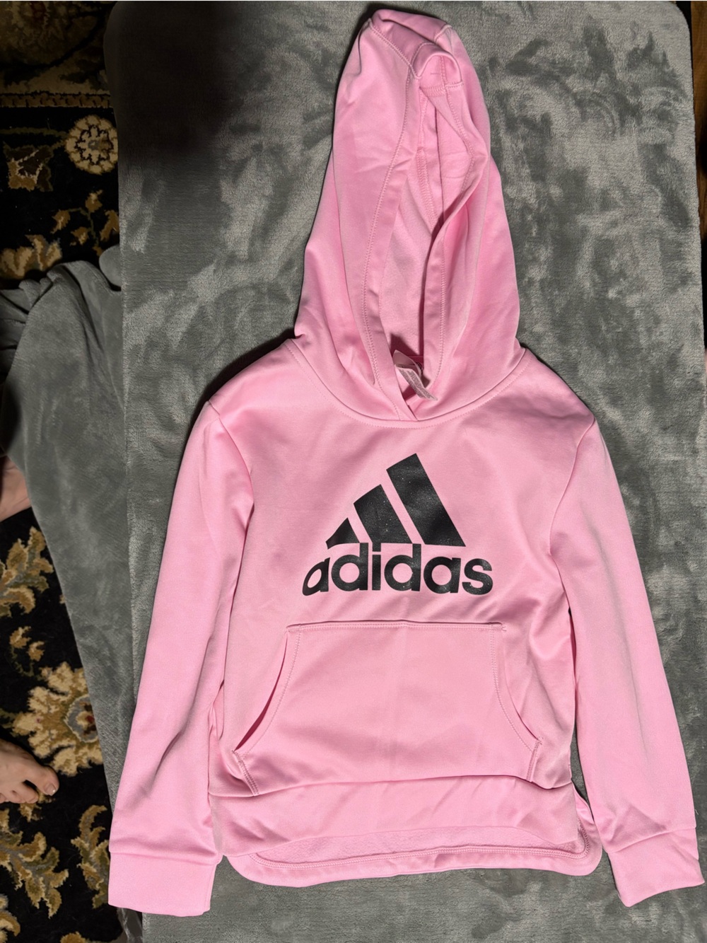 Adidas Girls Pink Glitter Logo Pullover Hoodie Size 8